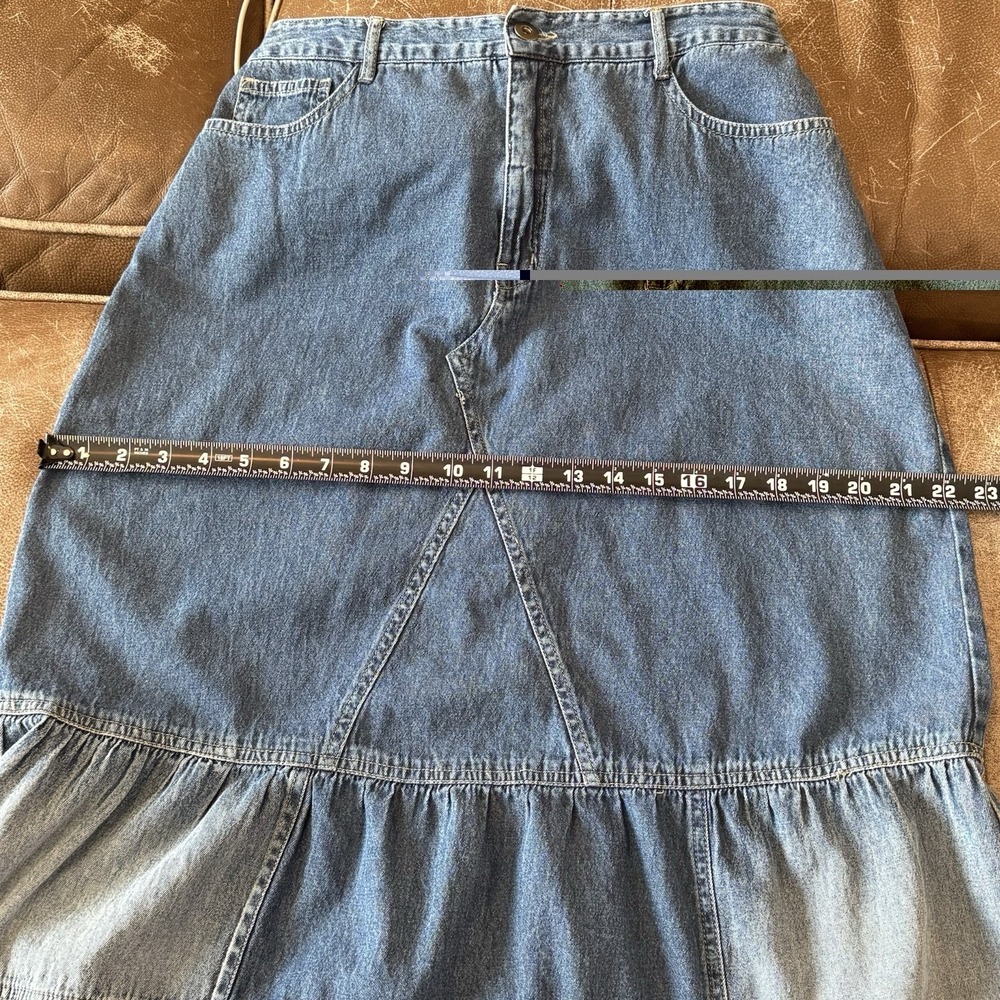 Boho Patchwork Denim Tiered Midi Skirt Prairie Festival Y2K Size Medium - Picture 7 of 8